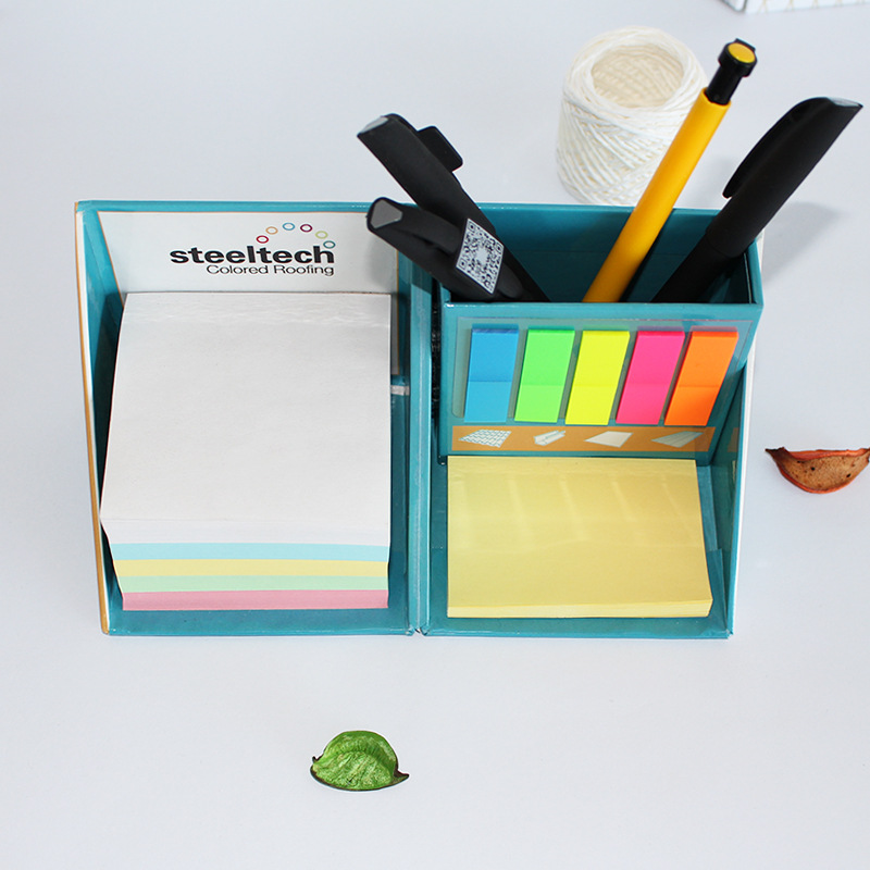 Foldable multi-function sticky note cube memo pad box with pen holder