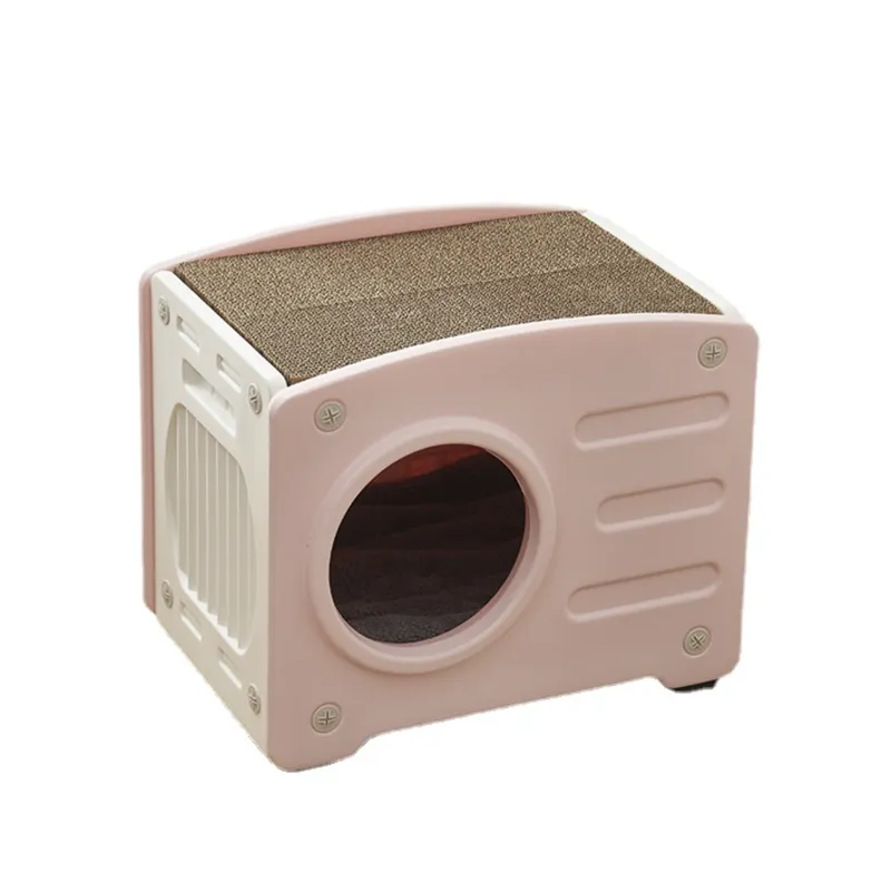 Plastic Cat House with Scratchable Roof-Durable Shelter
