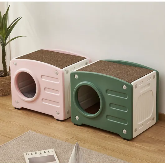 Cozy Cat House with Scratchable Roof - Durable Plastic Shelter for Indoor & Outdoor