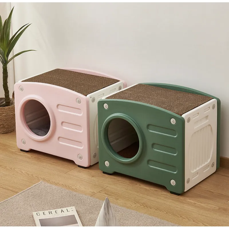 Plastic Cat House with Scratchable Roof-Durable Shelter