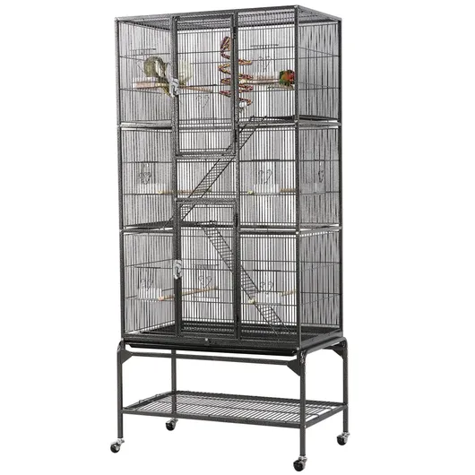 3-Tier Large Bird Cage with Ladders - Spacious Multi-Level Aviary