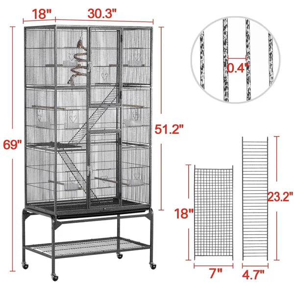 3-Tier Bird Cage with Ladders | Spacious Multi-Level Aviary for Birds