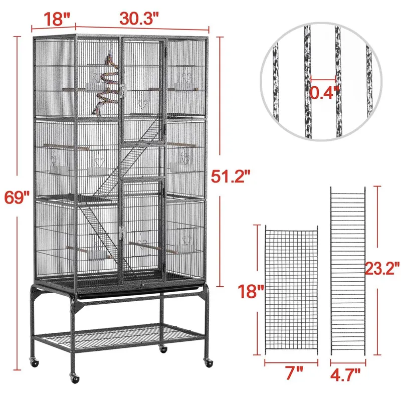 3-Tier Bird Cage with Ladders | Spacious Multi-Level Aviary for Birds