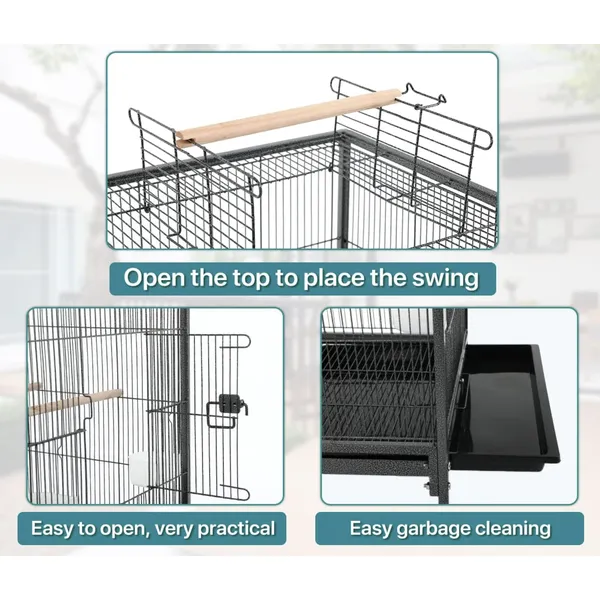 Square Heavy-Duty Iron Bird Cage | Perfect for Large Parrots