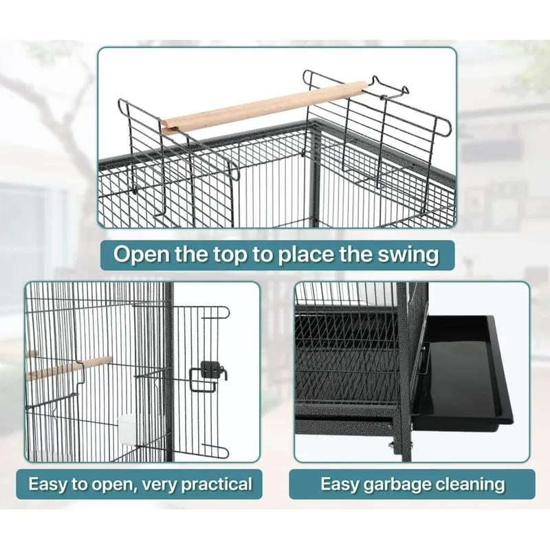 Square Heavy-Duty Iron Bird Cage | Perfect for Large Parrots