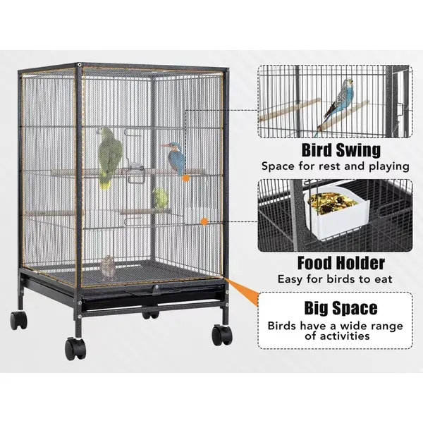 Square Heavy-Duty Iron Bird Cage | Perfect for Large Parrots