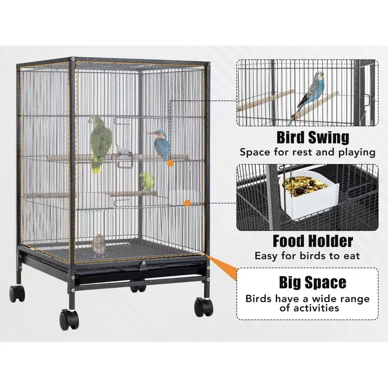 Square Heavy-Duty Iron Bird Cage | Perfect for Large Parrots