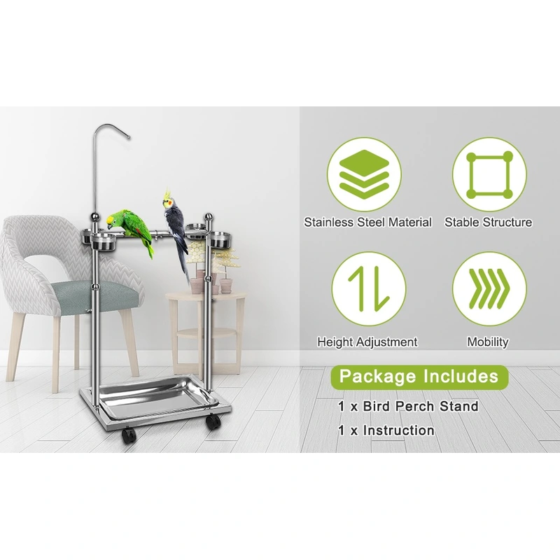Metal Bird Parrot Stand With Wheels