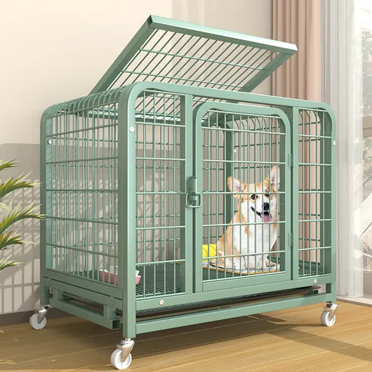 Sturdy Green Iron Dog Cage for Secure Pet Containment