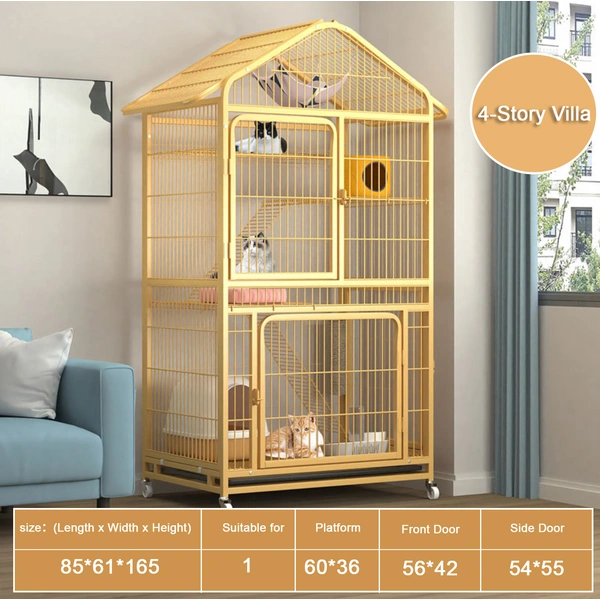 Yellow Multi-Level Iron Cat Cage for Active Cats