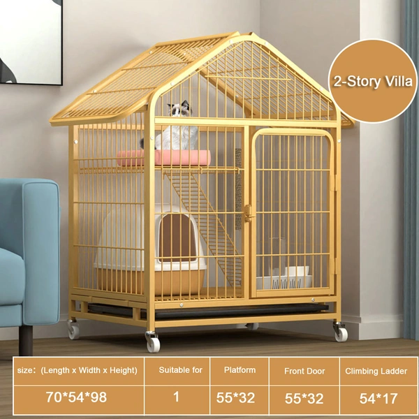 Yellow Multi-Level Iron Cat Cage for Active Cats