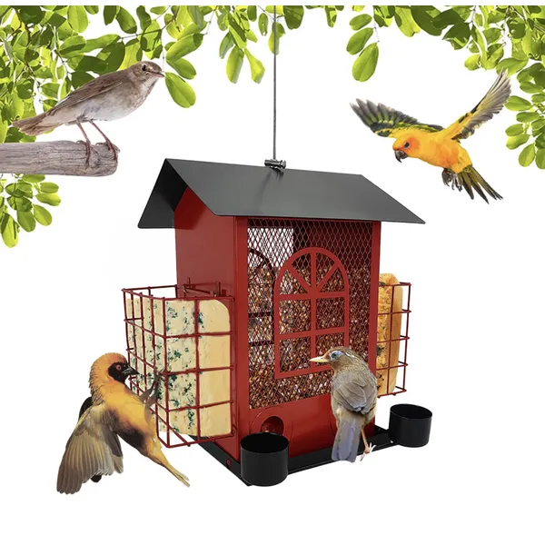 Vintage Hanging Bird Feeder with Roof