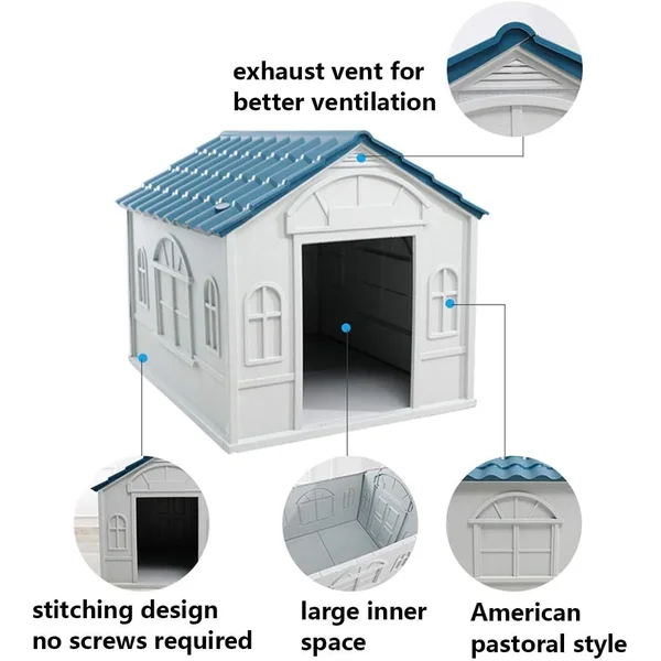UV-Protected Plastic Pet House for Outdoor Use