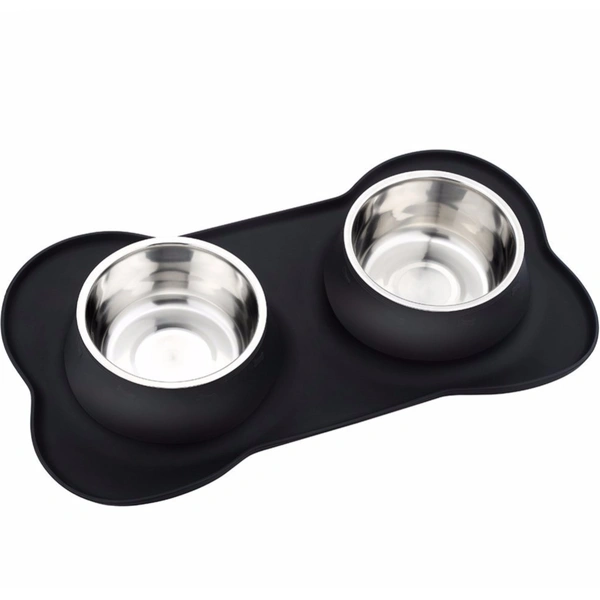 Removable Silicone Double Dog Bowl with Mat