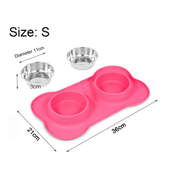 Removable Silicone Double Dog Bowl with Mat