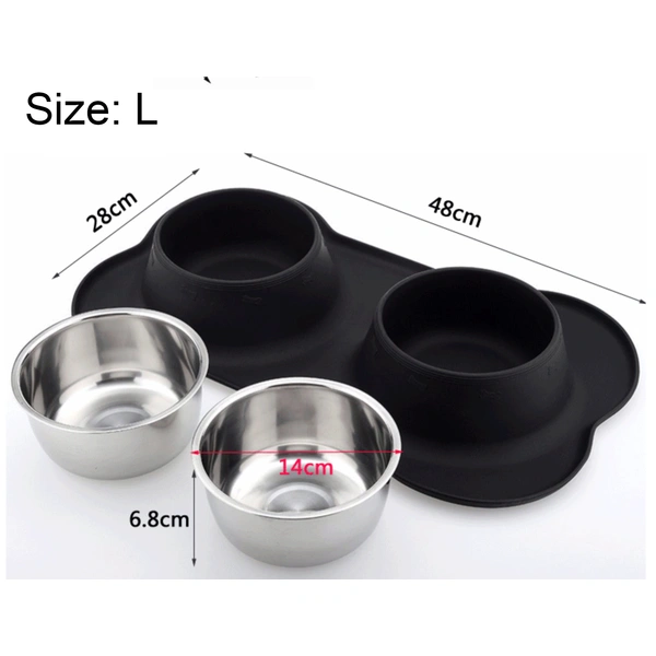 Removable Silicone Double Dog Bowl with Mat