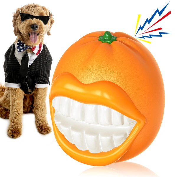 Durable Squeaky Orange Dog Chew Toy Ball - Keep Your Pup Entertained