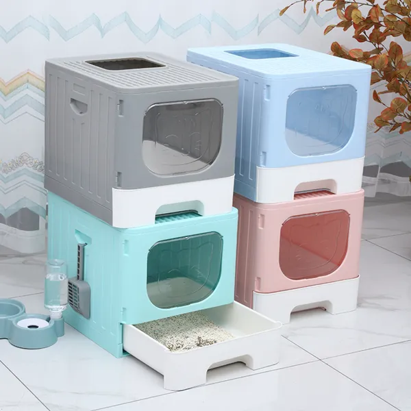 Compact Plastic Cat Litter Box - Ideal for Small Spaces