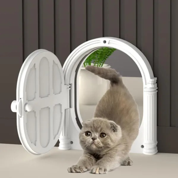 Stylish Arched Cat Door with Button Lock – Modern Design Pet Entry