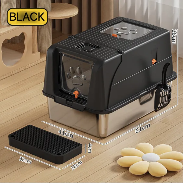 Stainless Steel Bottom Enclosed Cat Litter Box | Customizable Door & DIY Semi-Open Style