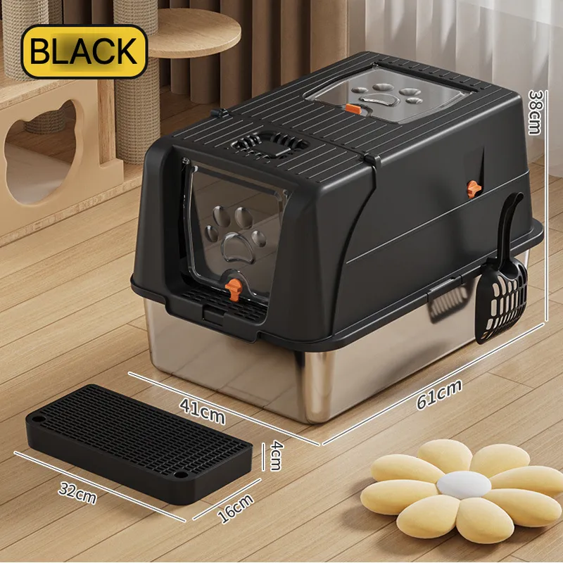 Stainless Steel Bottom Enclosed Cat Litter Box | Customizable Door & DIY Semi-Open Style