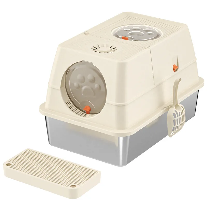 Stainless Steel Bottom Enclosed Cat Litter Box | Customizable Door & DIY Semi-Open Style