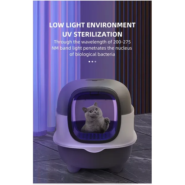 Smart Enclosed Cat Litter Box with UVC Disinfection & Deodorizer – Large Capacity