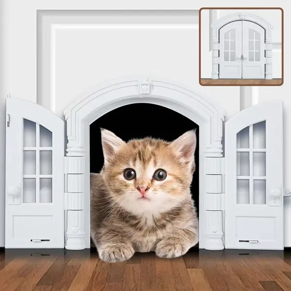 Elegant Double Door Cat Flap – Decorative Plastic Cat Door for Home