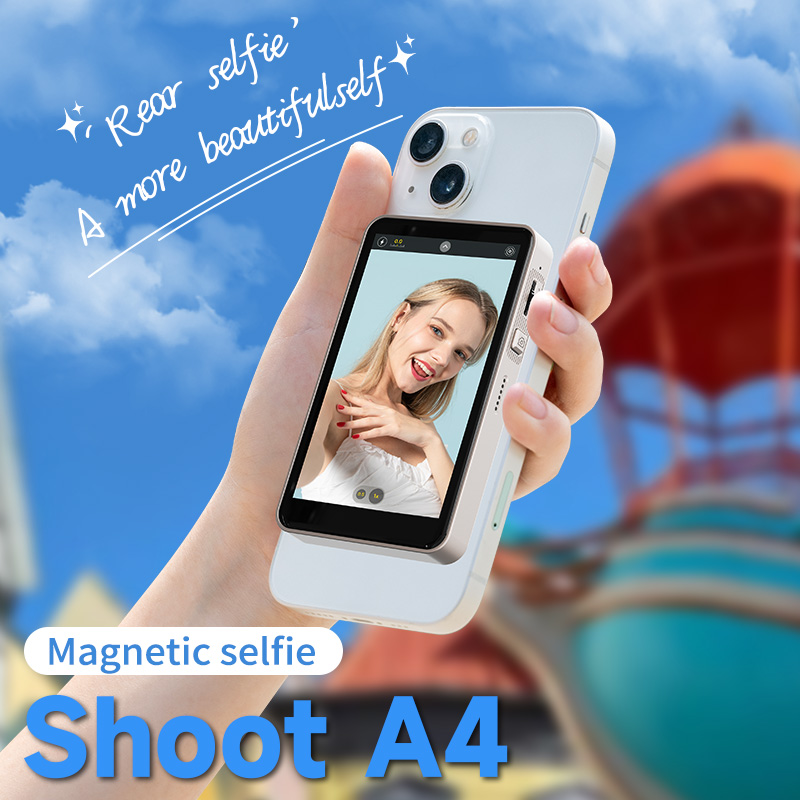 Shoot A4 Magnetic Selfie Screen – 4-Inch HD Curved Screen, 0.5-15X Zoom, 1500mAh Battery for Mobile Photography