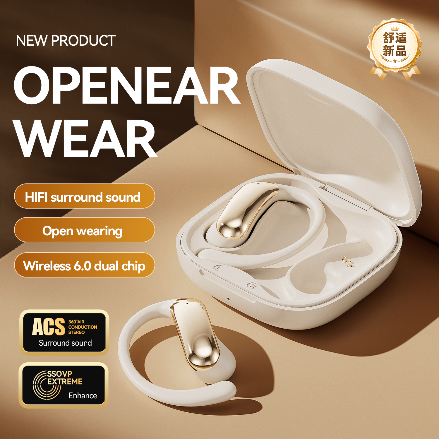 M141 Open-Ear Wireless Earbuds: Bluetooth 6, IPX7