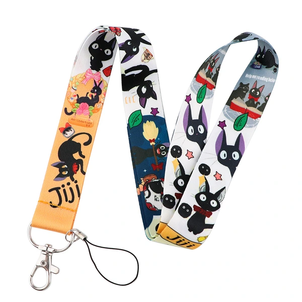 cartoon black cat cute sublimation lanyard