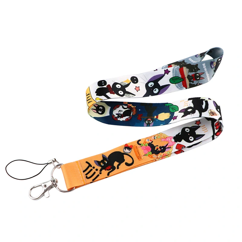 cartoon black cat cute sublimation lanyard