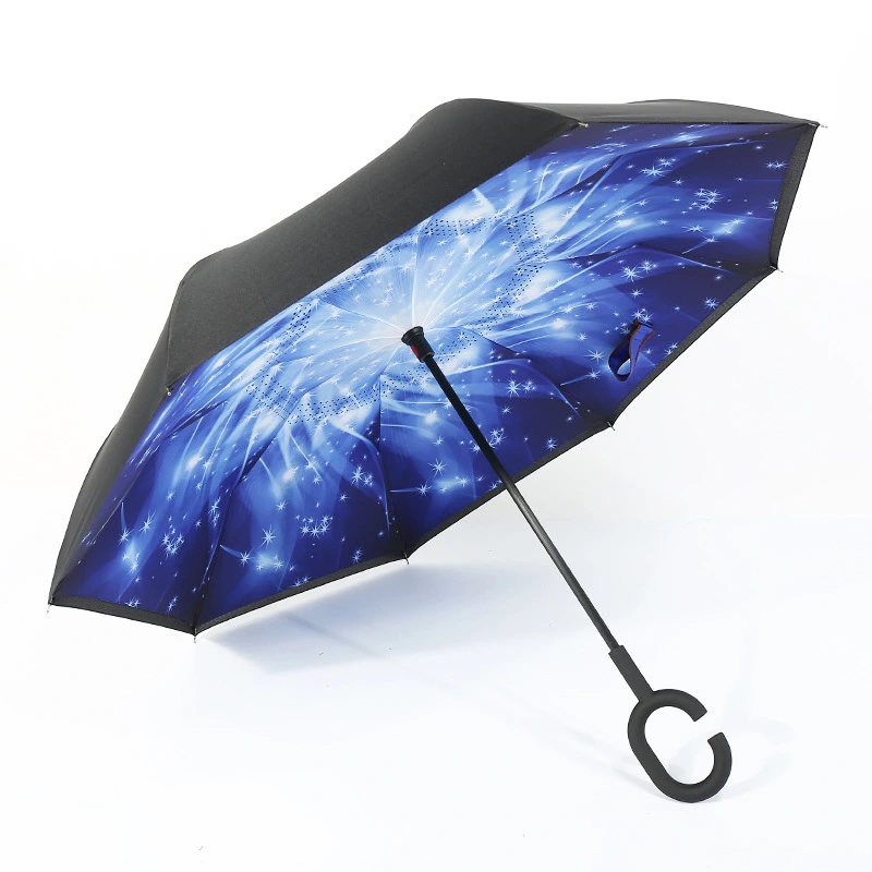 Double Layer Inside Out C Shape Handle Inverted Reverse Umbrella