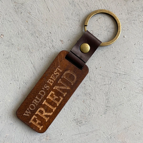 Custom Laser Engrave Logo Blank Wooden Keychain Wood Key Holder Promotional Gifts