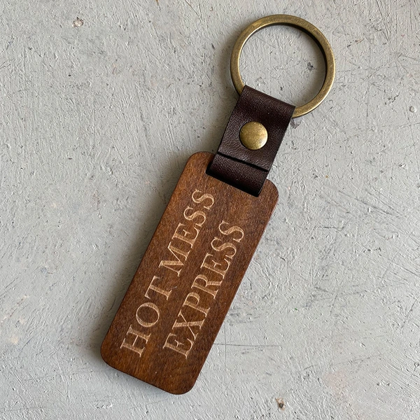 Custom Laser Engrave Logo Blank Wooden Keychain Wood Key Holder Promotional Gifts