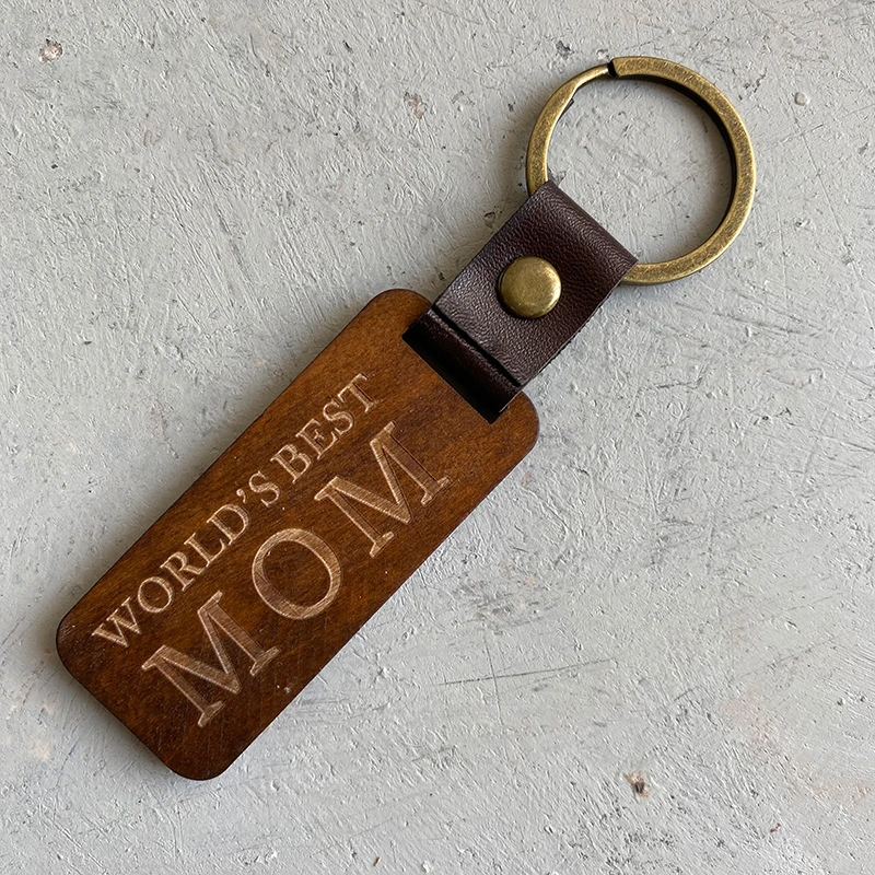Custom Laser Engrave Logo Blank Wooden Keychain Wood Key Holder Promotional Gifts