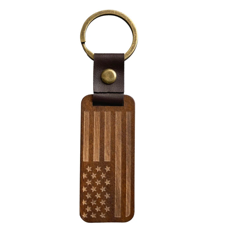 Custom Laser Engrave Logo Blank Wooden Keychain Wood Key Holder Promotional Gifts