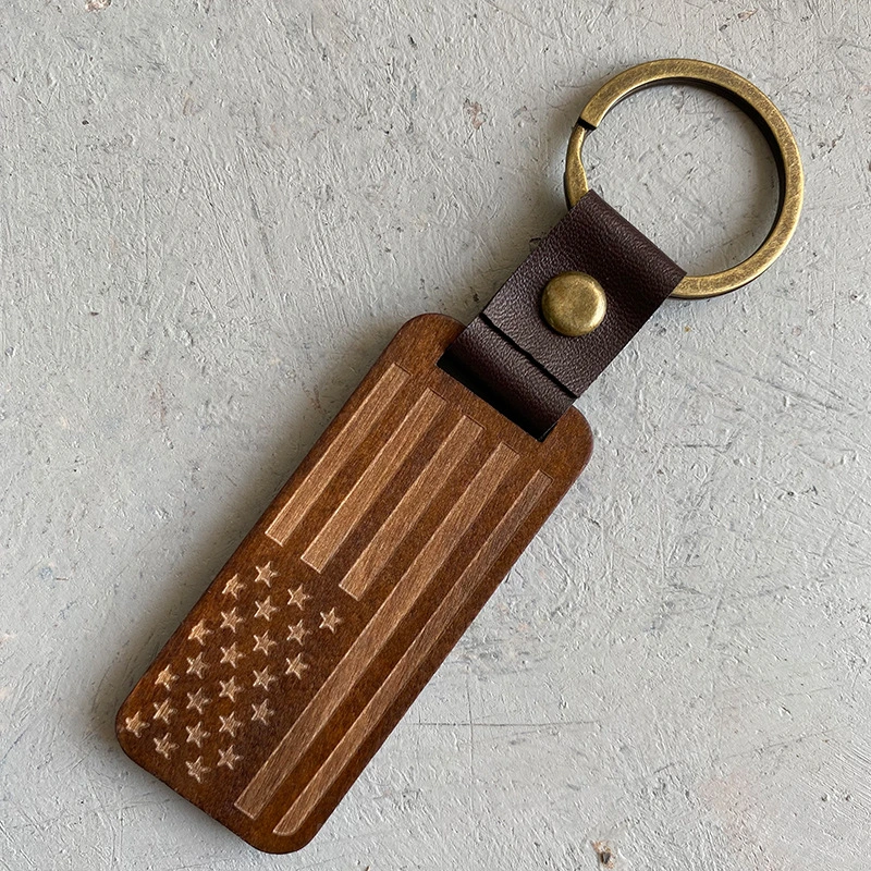 Custom Laser Engrave Logo Blank Wooden Keychain Wood Key Holder Promotional Gifts