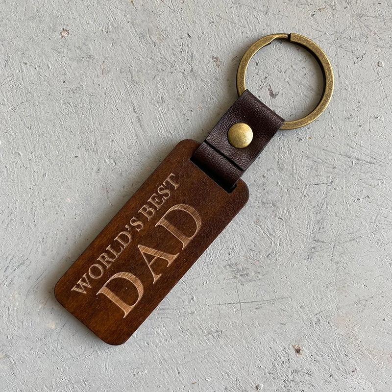 Custom Laser Engrave Logo Blank Wooden Keychain Wood Key Holder Promotional Gifts