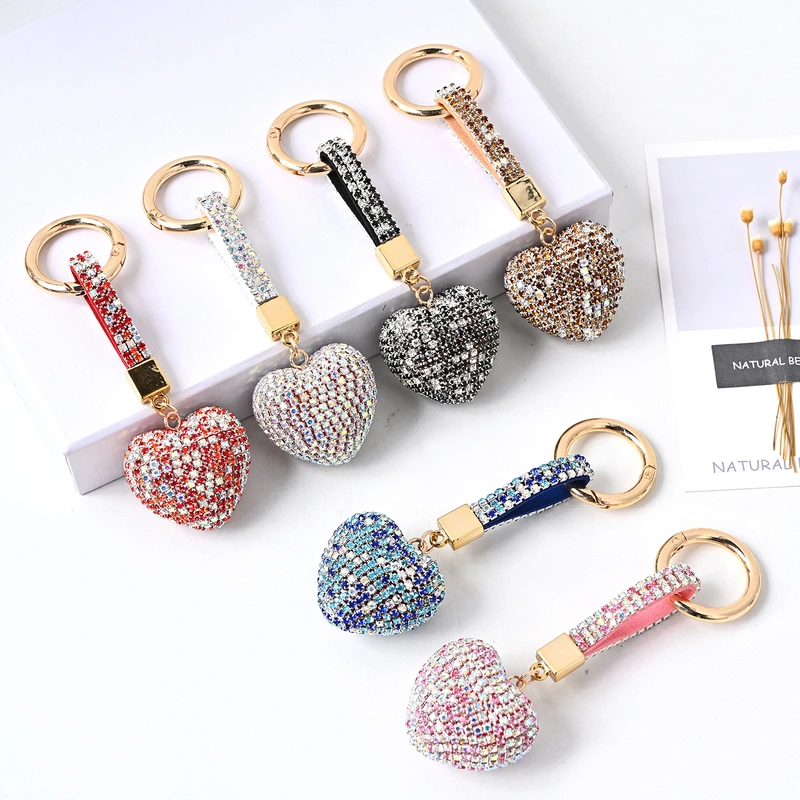 Promotional Diamond Crystals Heart Keychain Bag Accessories for Girls
