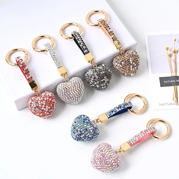 Promotional Diamond Crystals Heart Keychain Bag Accessories for Girls