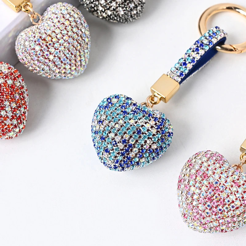 Promotional Diamond Crystals Heart Keychain Bag Accessories for Girls