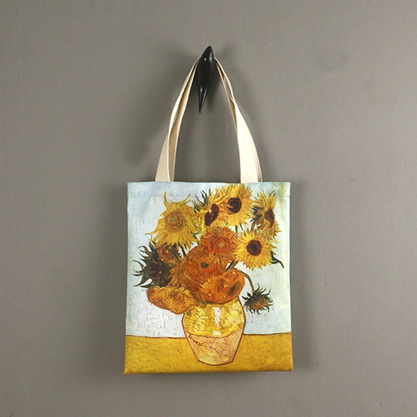 Promotional Women Crossbody Full Print Canvas Cotton Shopping Bag