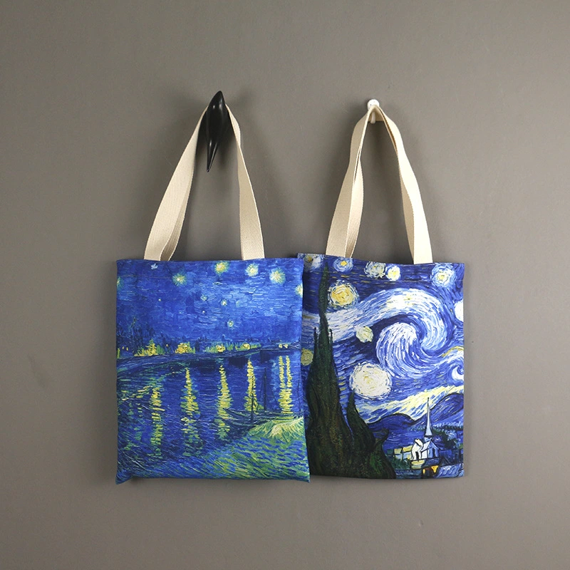 Promotional Women Crossbody Full Print Canvas Cotton Shopping Bag