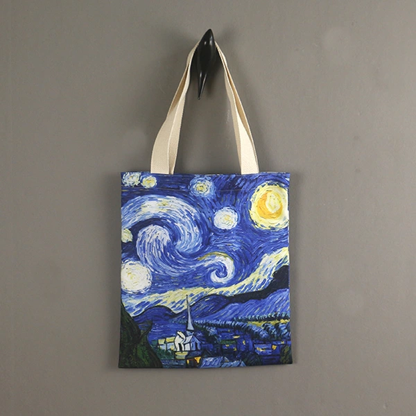 Promotional Women Crossbody Full Print Canvas Cotton Shopping Bag