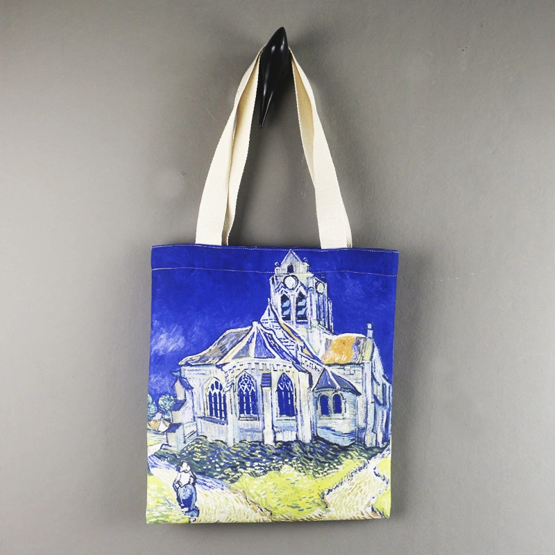 Promotional Women Crossbody Full Print Canvas Cotton Shopping Bag