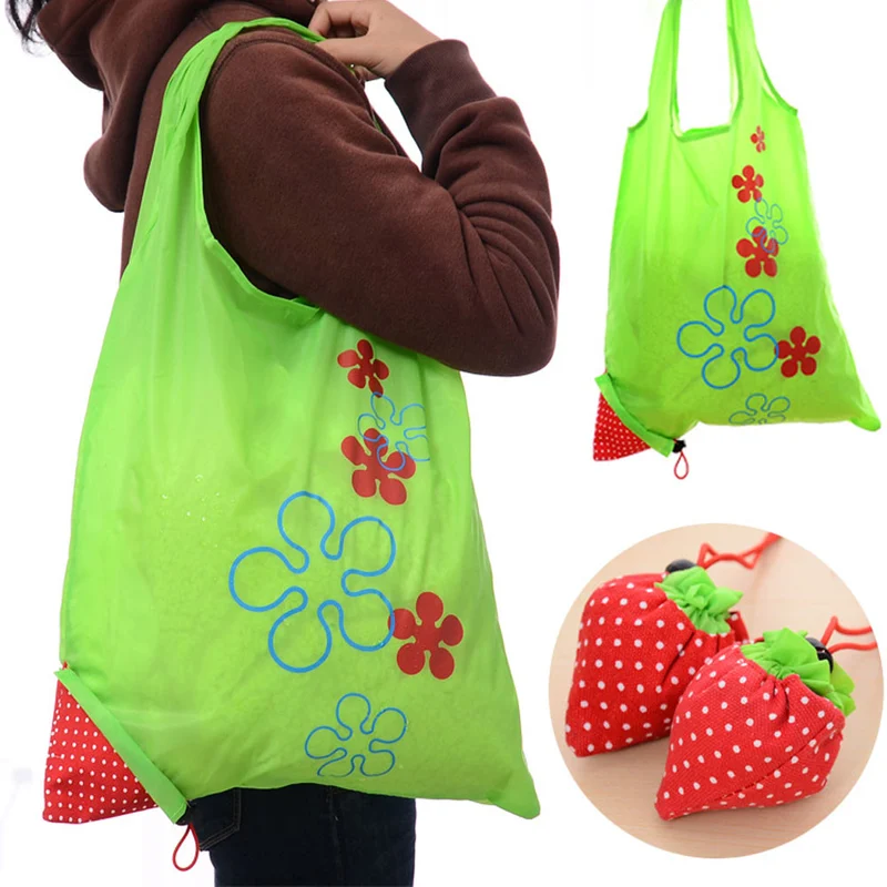 Supermarket Reusable Strawberry Foldable Tote Shopping Bags
