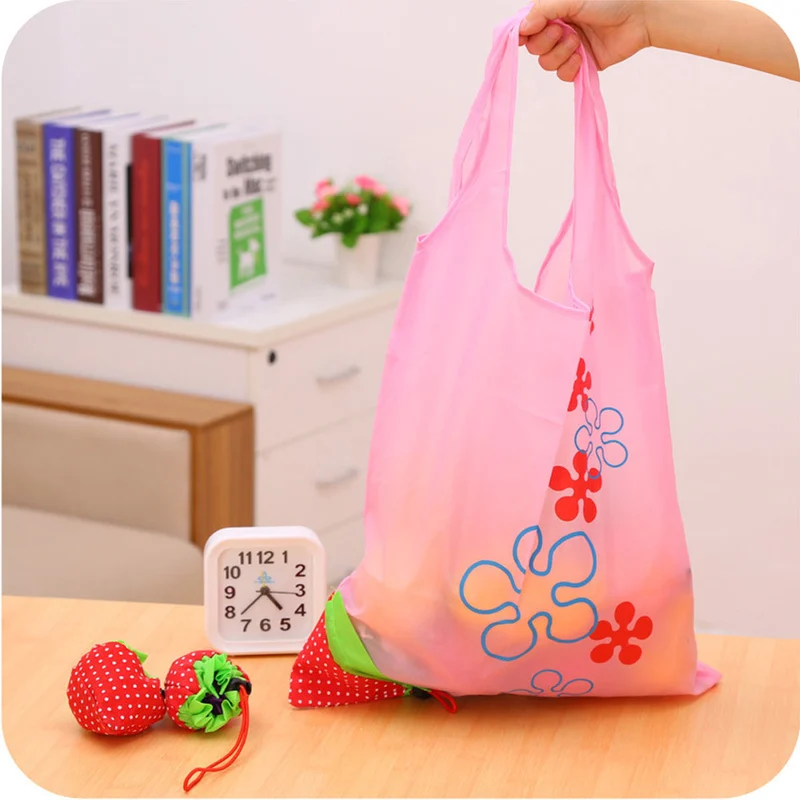 Supermarket Reusable Strawberry Foldable Tote Shopping Bags