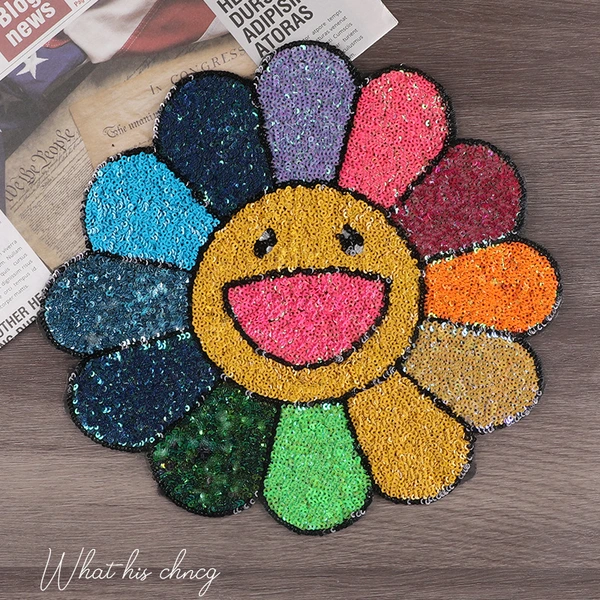 Custom Clothing Sew on Iron on Embroidery Big Smile Flower Patch