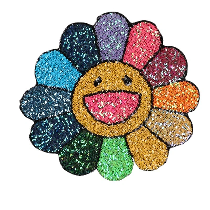 Custom Clothing Sew on Iron on Embroidery Big Smile Flower Patch